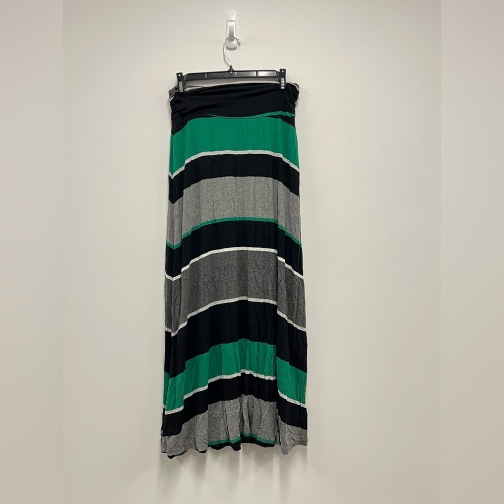 Amazon Green Black White and Grey Striped - Soft and Flowy Maxi Skirt SizeSmall